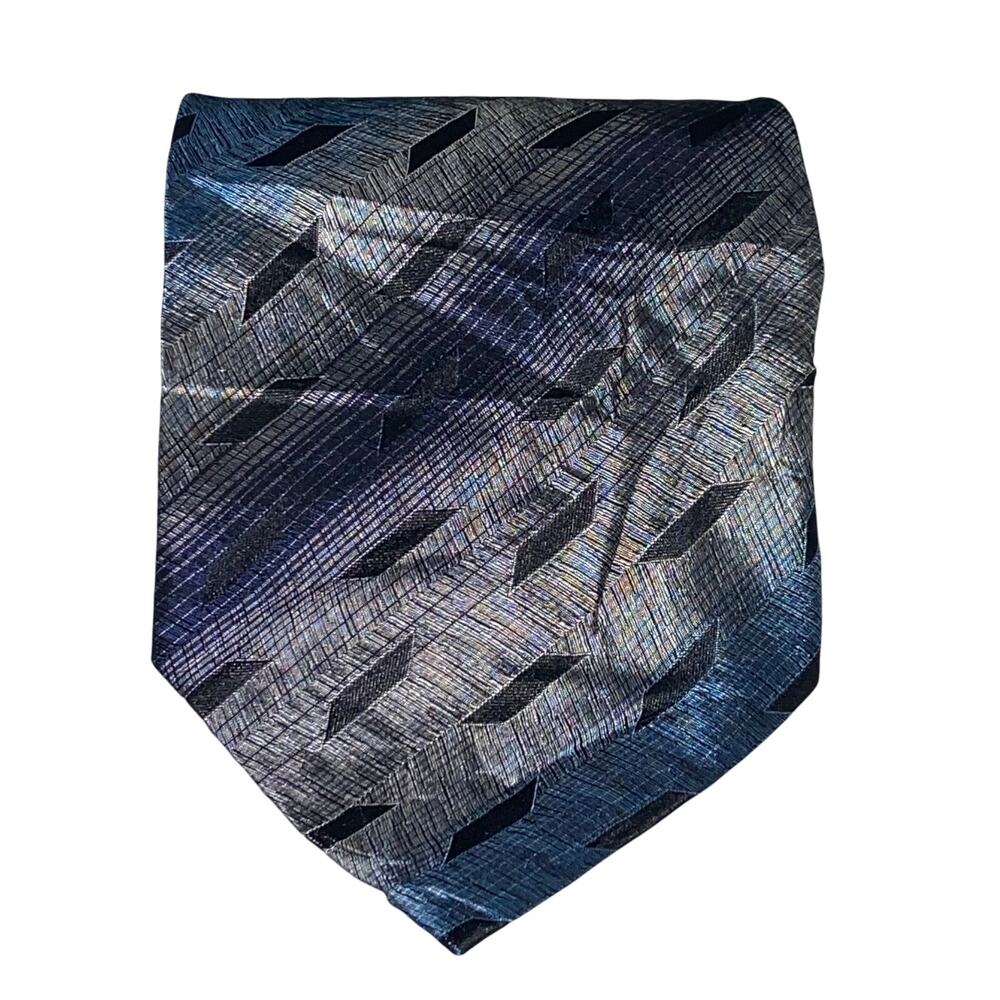 Vtg Enrico Rossini Necktie Blue Gray Stripe Silk Hand Made 61 x 4 Formal Prom